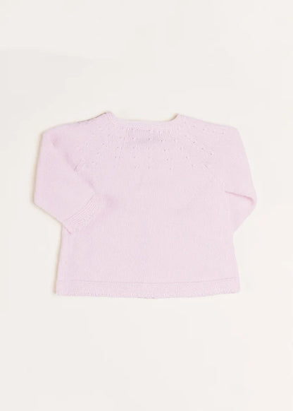Openwork Detail Baby Cardigan in Baby Pink (1-9mths) KNITWEAR from Pepa London