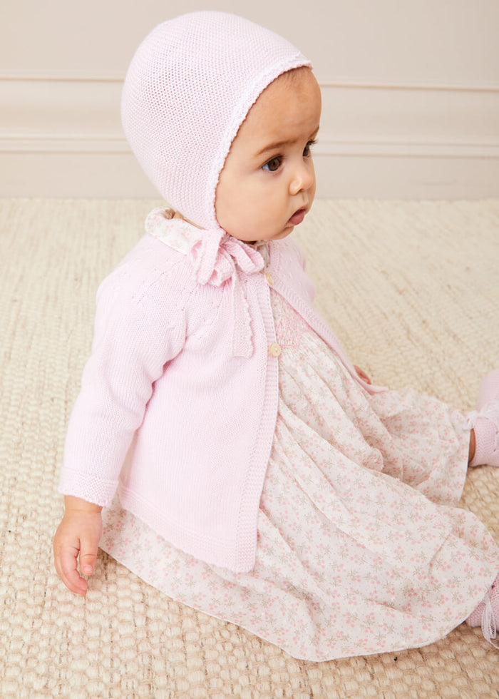 Openwork Detail Baby Cardigan in Pink (1-12mths) KNITWEAR from Pepa London
