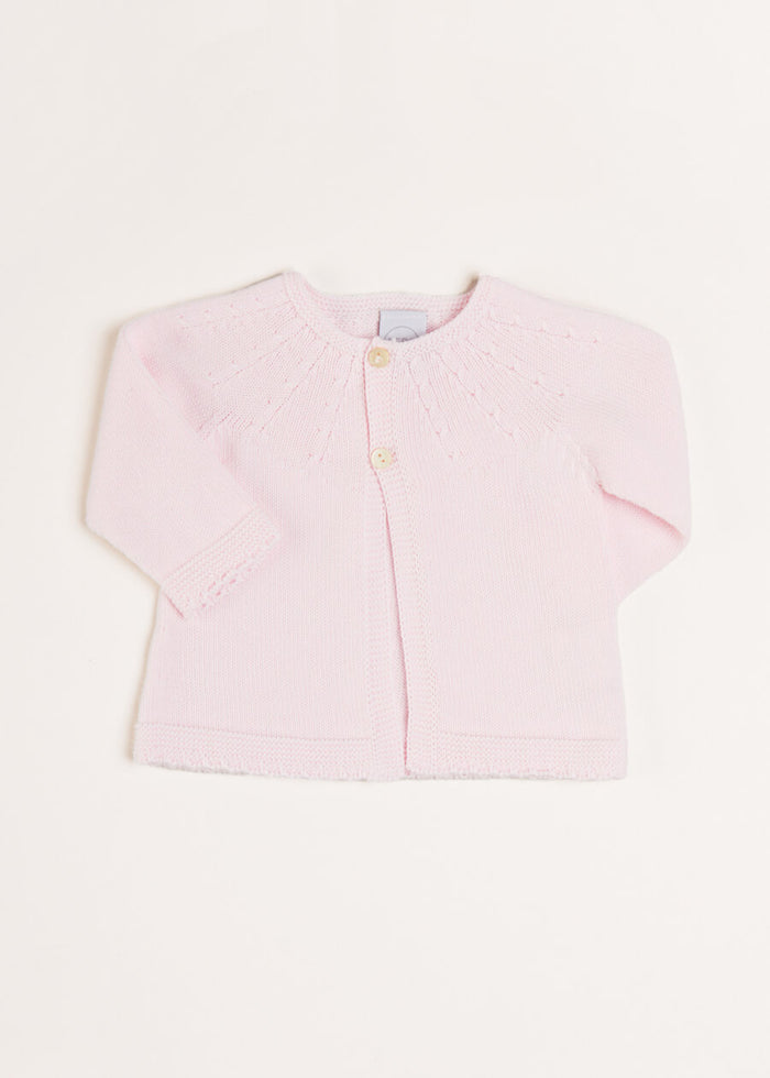 Openwork Detail Baby Cardigan in Pink (1-12mths) KNITWEAR from Pepa London