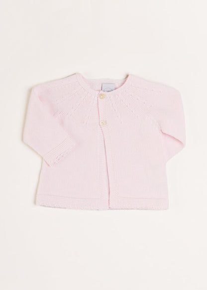 Openwork Detail Baby Cardigan in Pink (1-12mths) KNITWEAR from Pepa London
