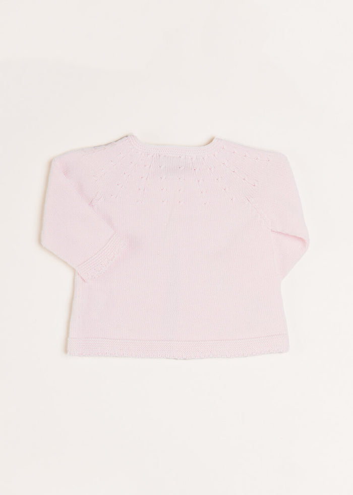 Openwork Detail Baby Cardigan in Pink (1-12mths) KNITWEAR from Pepa London