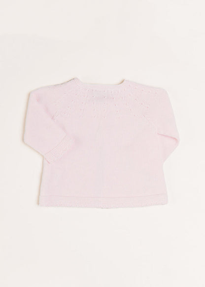 Openwork Detail Baby Cardigan in Pink (1-12mths) KNITWEAR from Pepa London