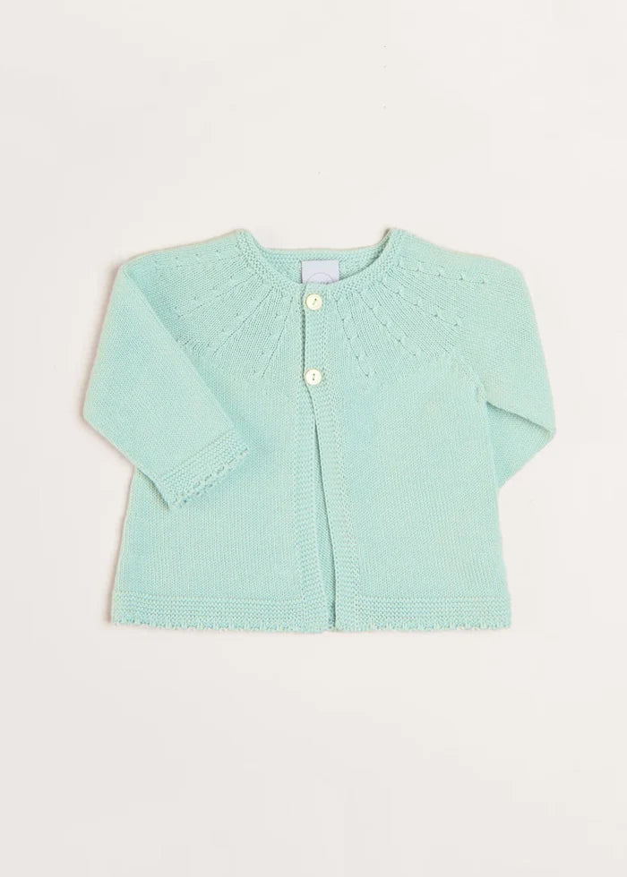 Openwork Detail Baby Cardigan in Sage Green (1-9mths) KNITWEAR from Pepa London