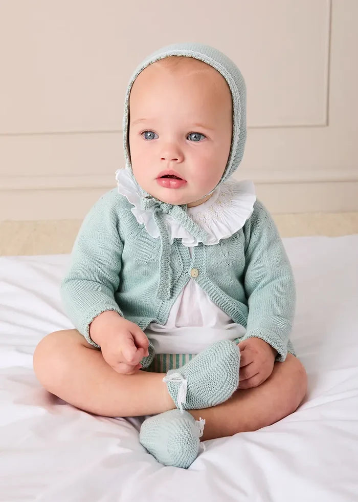 Openwork Detail Baby Cardigan in Sage Green (1-9mths) KNITWEAR from Pepa London