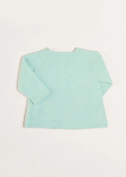 Openwork Detail Baby Cardigan in Sage Green (1-9mths) KNITWEAR from Pepa London