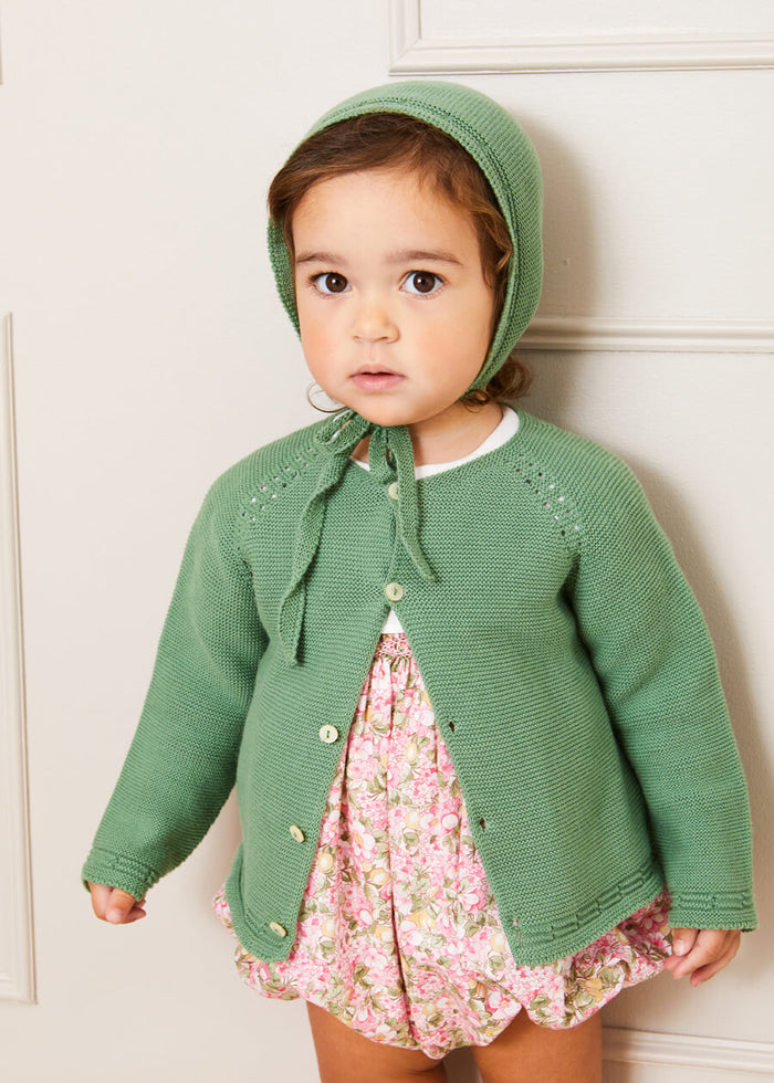 Openwork Knitted Bonnet in Green (S-L) KNITTED ACCESSORIES from Pepa London