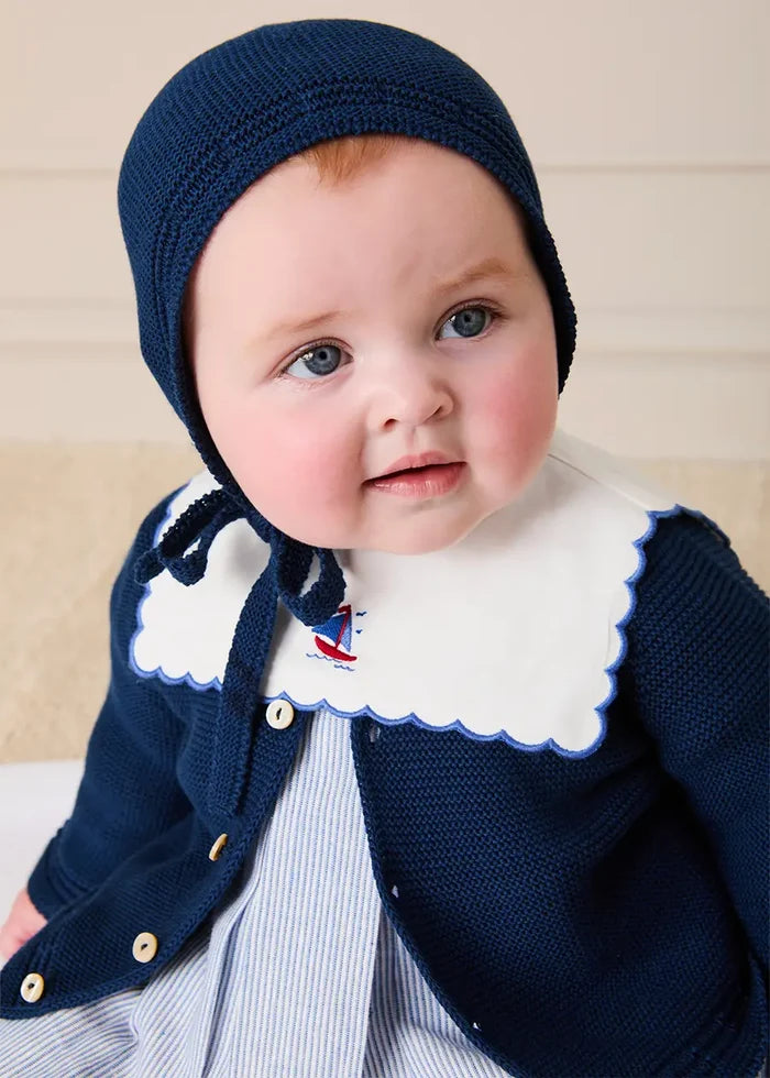 Openwork Knitted Bonnet in Navy (S-L) KNITTED ACCESSORIES from Pepa London