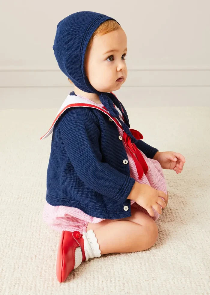 Openwork Knitted Bonnet in Navy (S-L) KNITTED ACCESSORIES from Pepa London