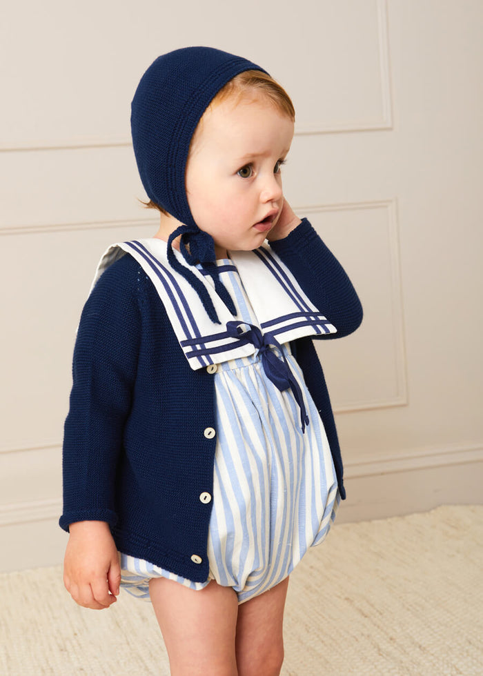 Openwork Knitted Bonnet in Navy (S-L) KNITTED ACCESSORIES from Pepa London