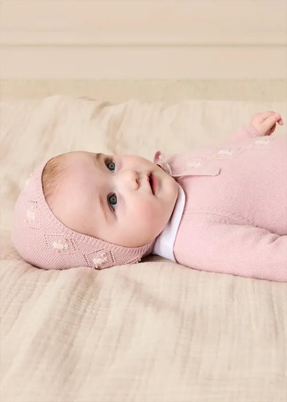 Openwork Knitted Bonnet in Pink (S-L) Knitted Accessories from Pepa London