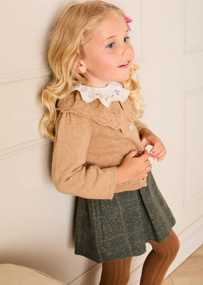 Openwork Knitted Ruffle Collar Cardigan in Camel (3-10yrs) Knitwear from Pepa London