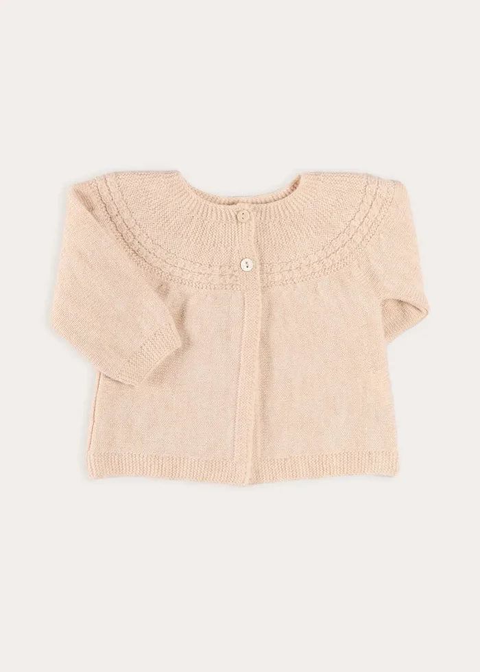 Openwork Trim Detail Cardigan in Cream (1-12mths) KNITWEAR from Pepa London