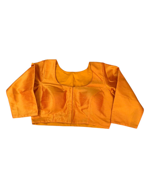 Orange - Silky Saree blouse with cups,  Long Sleeves, High Back - 38" - UK Stock - Quick Delivery - RNK - R231F-A
