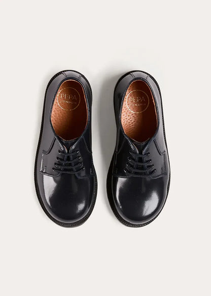 Patent Leather Lace Up Shoes in Midnight Navy (24-35EU) SHOES from Pepa London