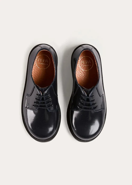 Patent Leather Lace Up Shoes in Midnight Navy (24-35EU) SHOES from Pepa London