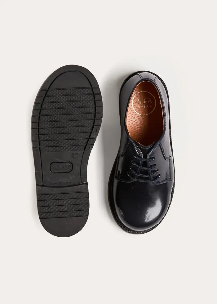 Patent Leather Lace Up Shoes in Midnight Navy (24-35EU) SHOES from Pepa London
