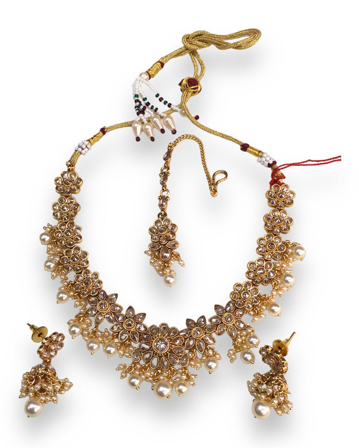 Pearl / Neutral - Medium Size Necklace Set with Earrings - SLV13KJ 0822