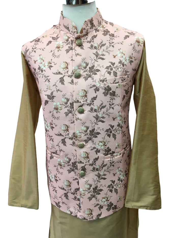 Pink - Banarasi Pure Brocade Mens Waistcoat - Bollywood - KCS2226 KA 0722