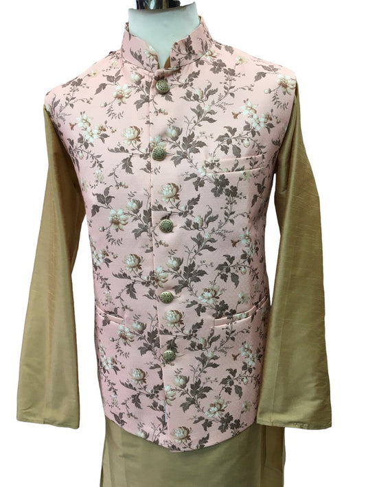 Pink - Banarasi Pure Brocade Mens Waistcoat - Bollywood - KCS2226 KA 0722