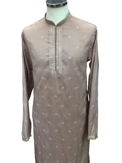 Pink - Cotton  Silk Mens Kurta Set with Thread Embroidery- Sangeet Mehendi Haldi Weddings- KCS1041 VK 1123