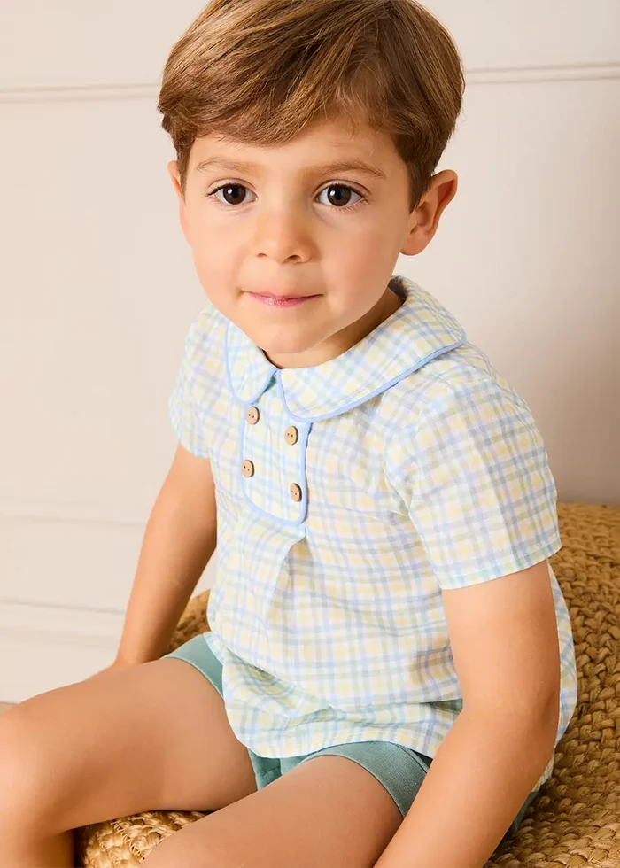 Pip Check Button Detail Short Sleeve Shirt in Green (12mths-5yrs) SHIRTS from Pepa London