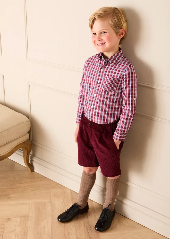 Plain Corduroy Tailored Shorts in Burgundy (4-10yrs) Shorts from Pepa London