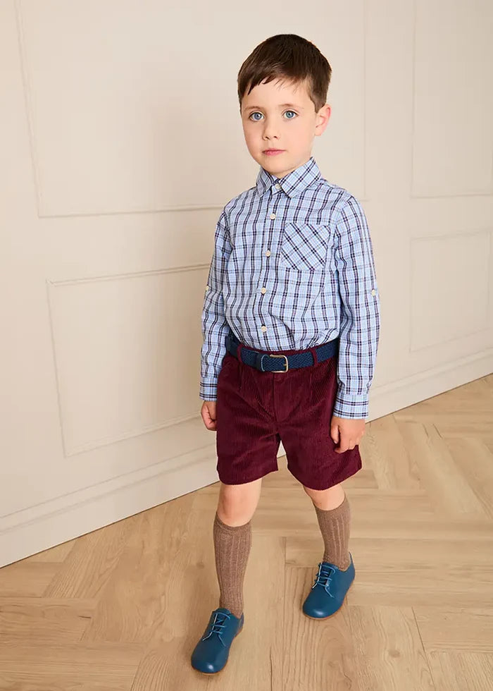 Plain Corduroy Tailored Shorts in Burgundy (4-10yrs) Shorts from Pepa London