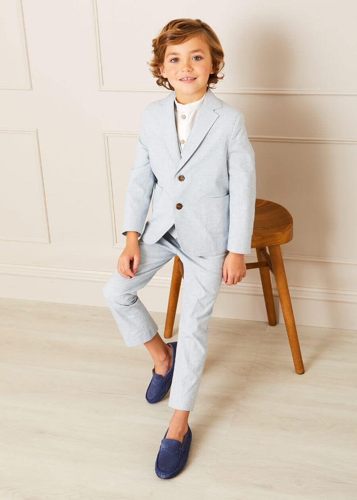 Plain Light Linen Suit Trousers in Blue (4-10yrs) TROUSERS from Pepa London