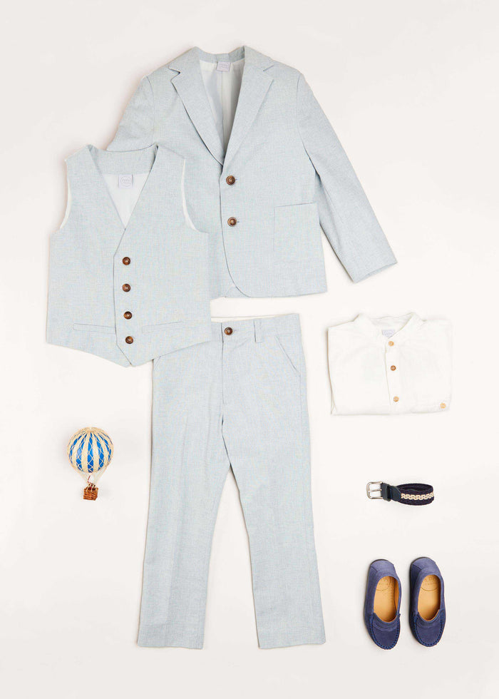Plain Light Linen Suit Trousers in Blue (4-10yrs) TROUSERS from Pepa London