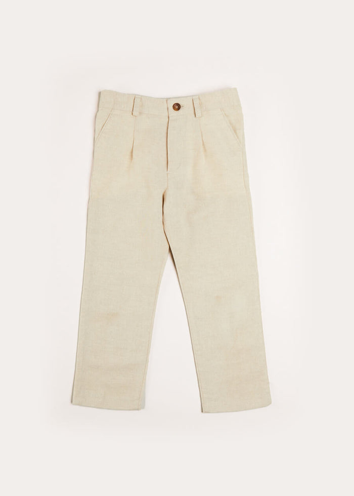 Plain Light Linen Trousers in Beige (4-10yrs) TROUSERS from Pepa London