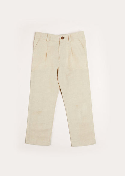Plain Light Linen Trousers in Beige (4-10yrs) TROUSERS from Pepa London