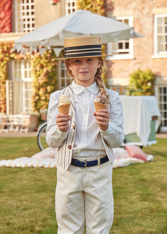 Plain Light Linen Trousers in Beige (4-10yrs) TROUSERS from Pepa London