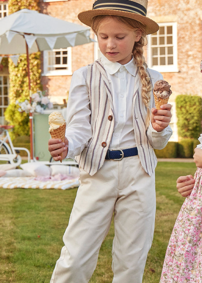 Plain Light Linen Trousers in Beige (4-10yrs) TROUSERS from Pepa London