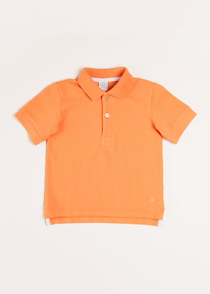 Plain Short Sleeve Polo Top in Tangerine (2-10yrs) TOPS & BODYSUITS from Pepa London