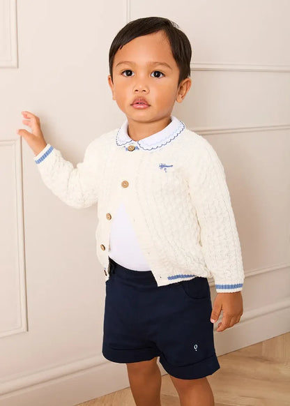 Plane Embroidered Cable Knit Cardigan in Cream (12mths-6yrs) KNITWEAR from Pepa London