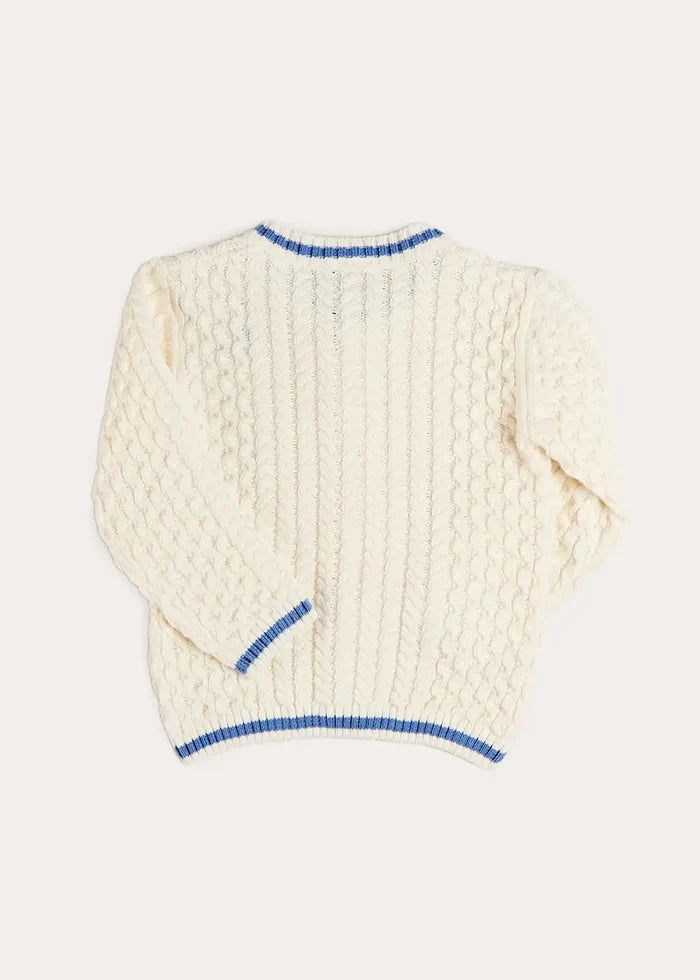 Plane Embroidered Cable Knit Cardigan in Cream (12mths-6yrs) KNITWEAR from Pepa London