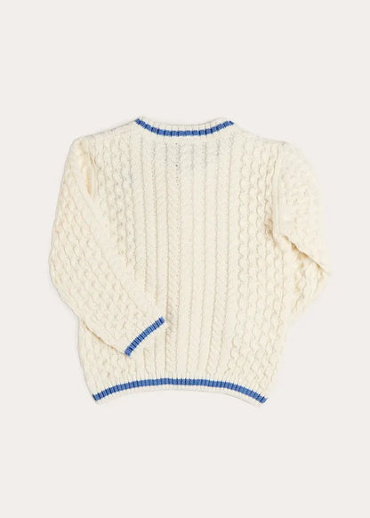 Plane Embroidered Cable Knit Cardigan in Cream (12mths-6yrs) KNITWEAR from Pepa London