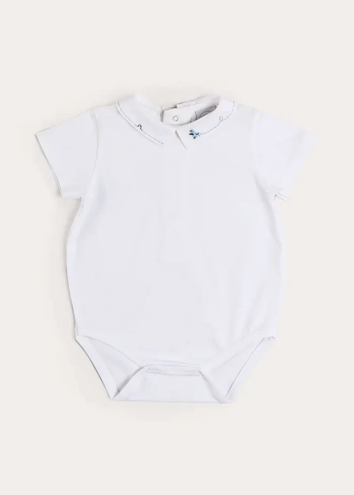 Plane Embroidery Short Sleeve Bodysuit in White (3mths-3yrs) TOPS & BODYSUITS from Pepa London
