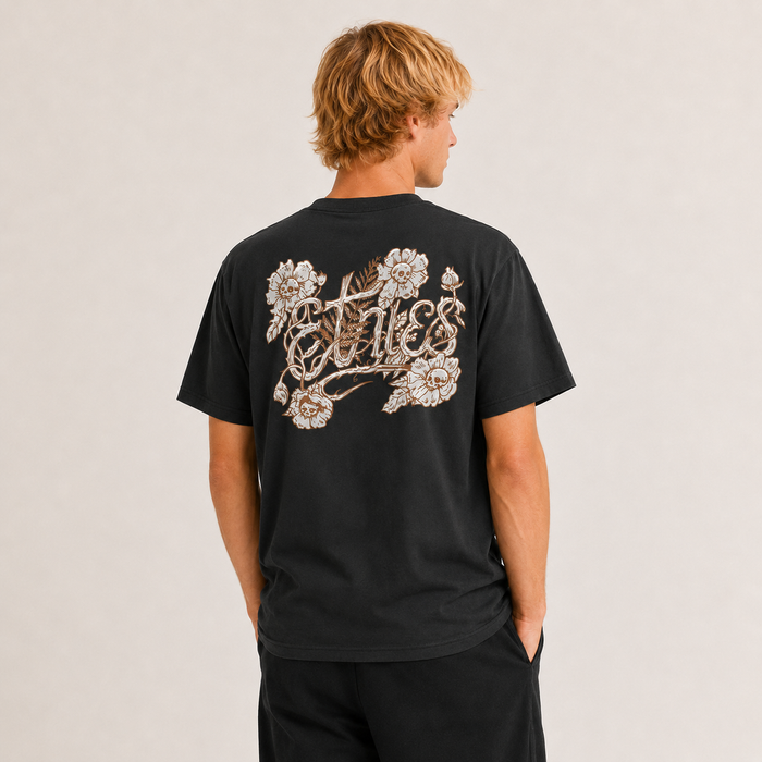 Polera Skull Flowes Black