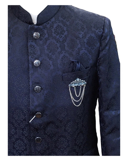 PREMIUM Slim Fit Mens Navy Blue Self Brocade BandhGala / Prince / Chinese Collar Jacket - Fantastic Fit - CS2411 TP 0524