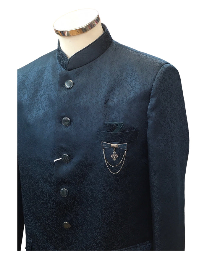 PREMIUM Slim Fit Mens Teal Self Brocade BandhGala / Prince / Chinese Collar Jacket - Fantastic Fit - CS2410 TA 0524
