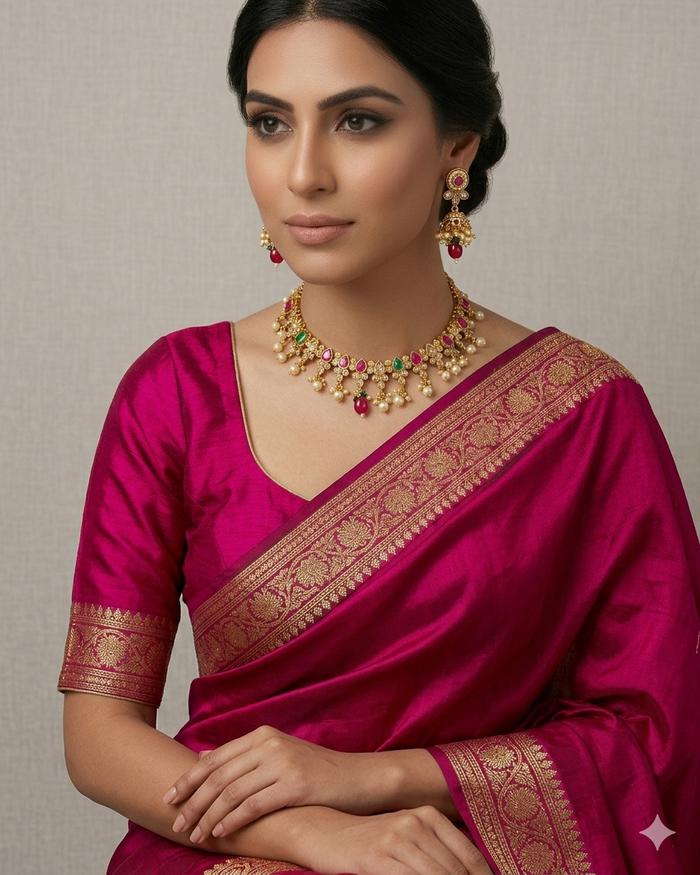 Red / Green - Medium Size Necklace Set with Earrings - SLV11KV 0822