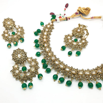 Reverse Stone Indian Fashion Jewellery set - with necklace, earrings and Tika MY8826 KP0719 - Prachy Creations