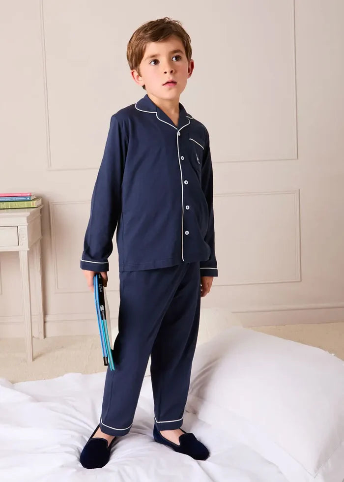 Rocking Horse Embroidered Pocket Detail Long Sleeve Pyjamas in Navy (18mths-10yrs) NIGHTWEAR from Pepa London
