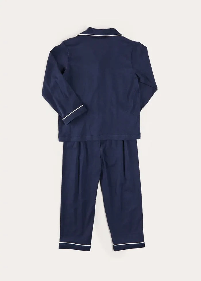 Rocking Horse Embroidered Pocket Detail Long Sleeve Pyjamas in Navy (18mths-10yrs) NIGHTWEAR from Pepa London