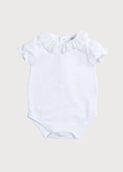 Ruffle Collar Lace Trim Cotton Bodysuit in White (1mths-3yrs) TOPS & BODYSUITS from Pepa London