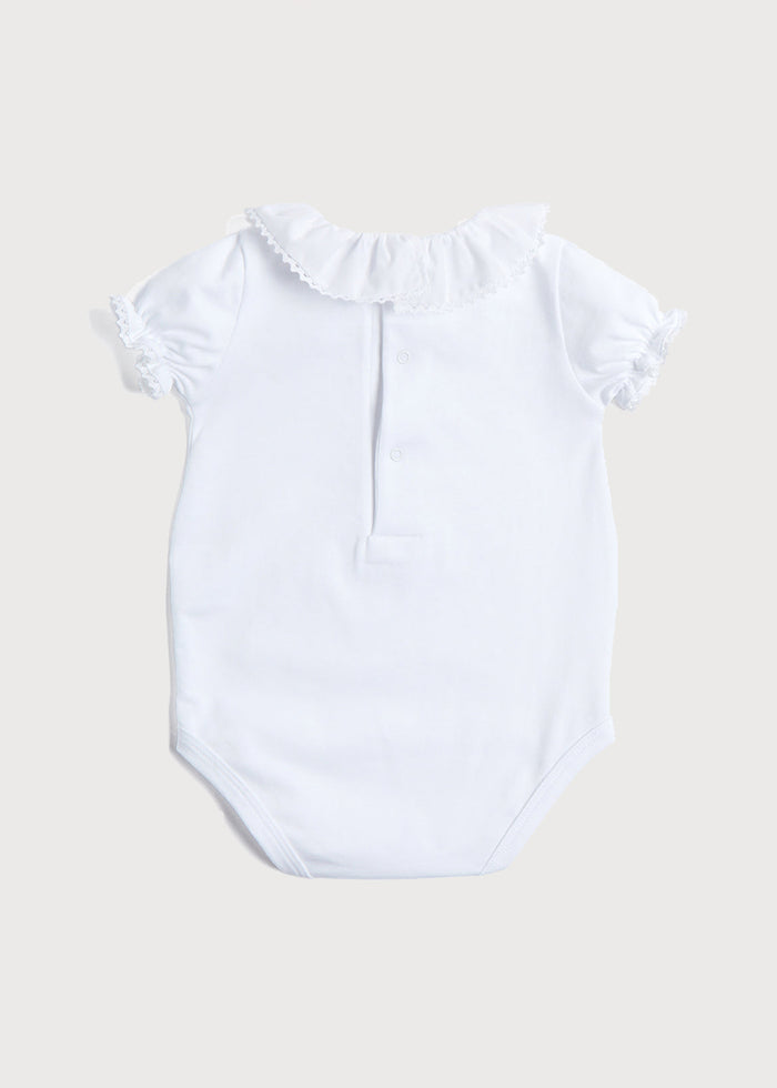Ruffle Collar Lace Trim Cotton Bodysuit in White (1mths-3yrs) TOPS & BODYSUITS from Pepa London