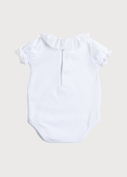 Ruffle Collar Lace Trim Cotton Bodysuit in White (1mths-3yrs) TOPS & BODYSUITS from Pepa London