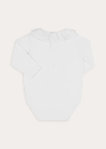 Ruffle Collar Long Sleeve Bodysuit in White (1mth-3yrs) Tops & Bodysuits from Pepa London
