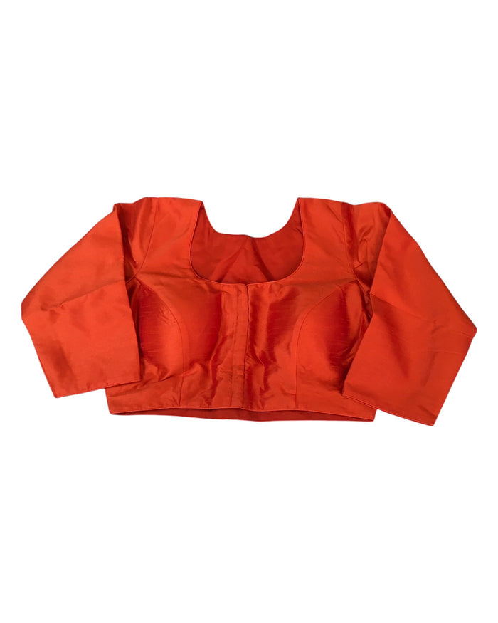 Rust - Silky Saree blouse with cups,  Long Sleeves, High Back - 42" - UK Stock - Quick Delivery - RNK - R231F-A